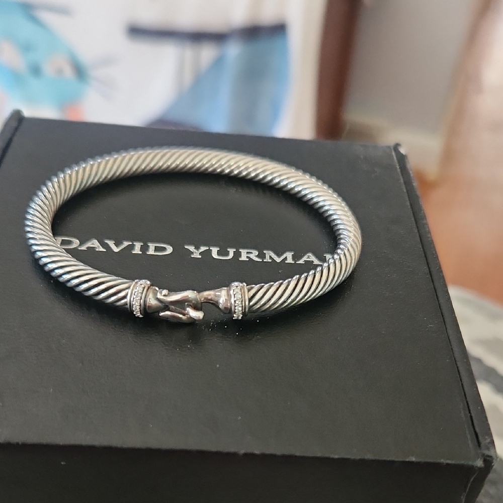 David Yurman Silver Cable Bracelet  With Diamonds
